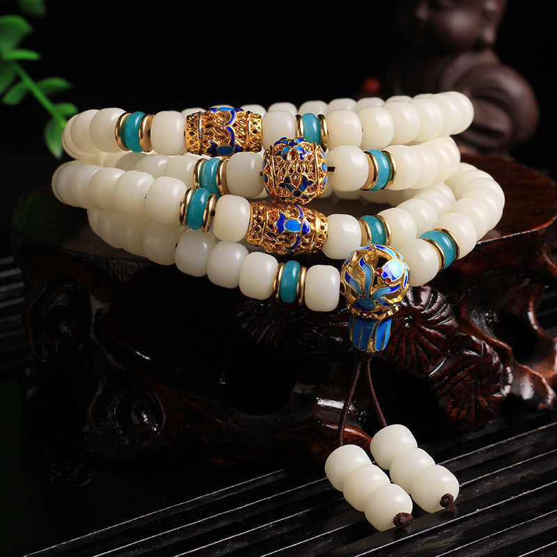 Nimara Ritual Natural White Bodhi Seed Mala 108 Beads Wealth Bracelet