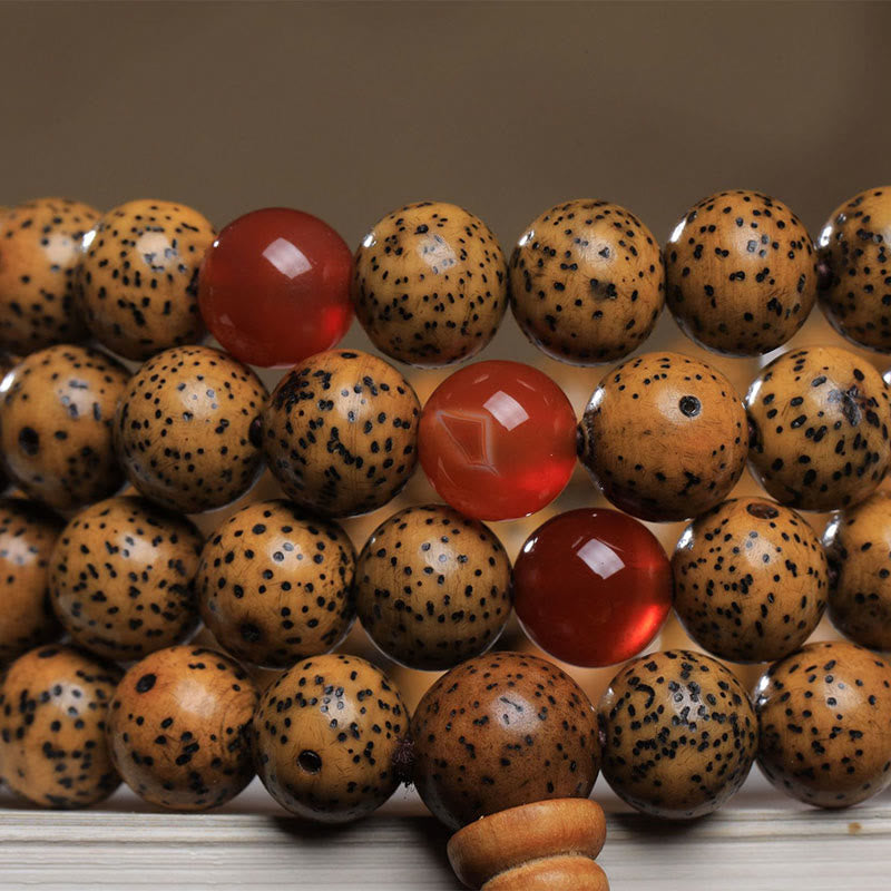 Nimara Ritual 108 Mala Beads Bodhi Seed Red Agate Auspiciousness Bracelet