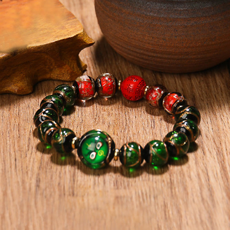 Nimara Ritual Tibetan Five God of Wealth Thangka Liuli Glass Bead Chinese Zodiac Protection Bracelet