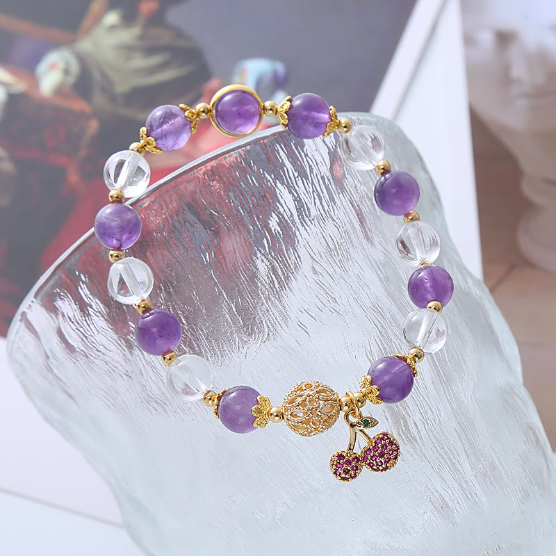 Nimara Ritual Natural Amethyst White Crystal Positive Cherry Charm Bracelet
