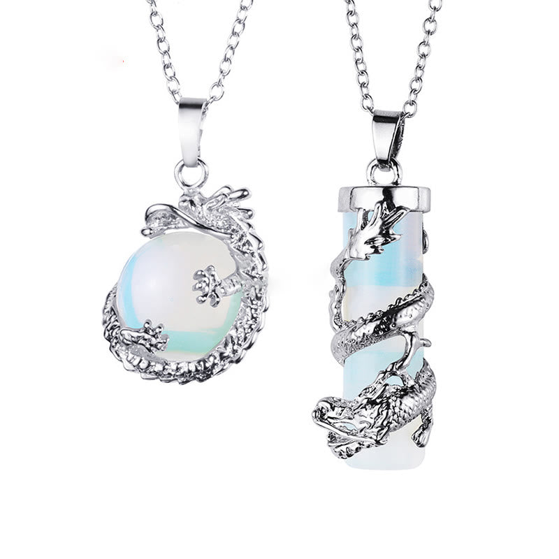 Nimara Ritual 2pc Dragon Wrapped Round Ball Gemstone Couple Necklace Pendant