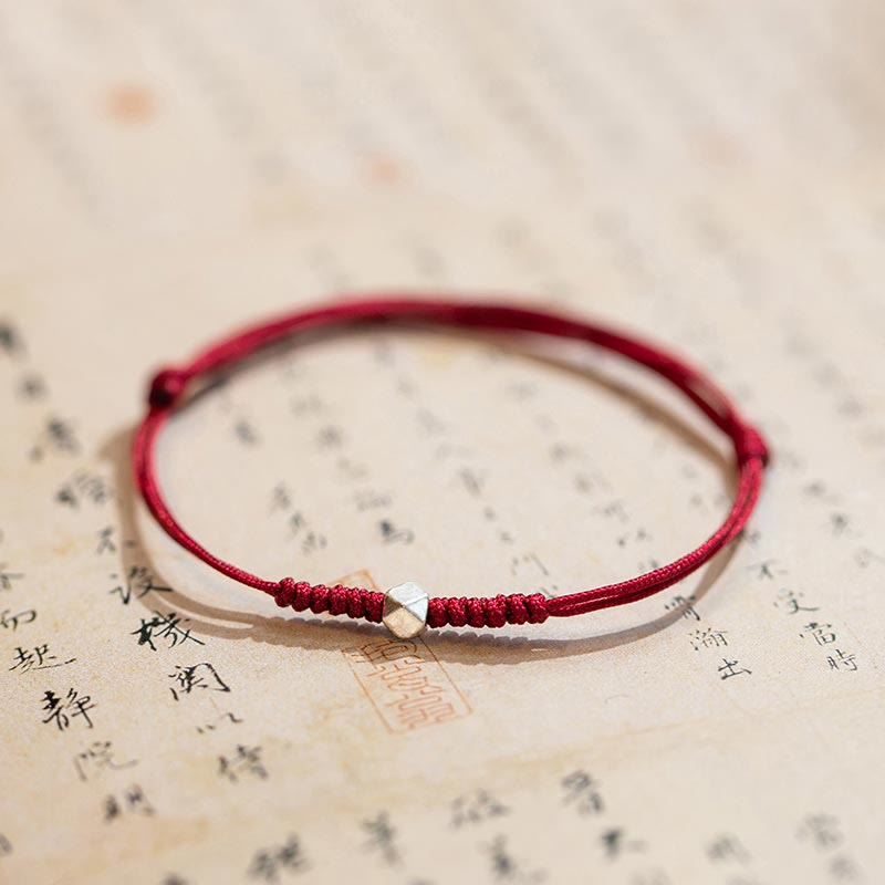Nimara Ritual 925 Sterling Silver Luck Bead Protection Red String Thin Cord Braided Bracelet