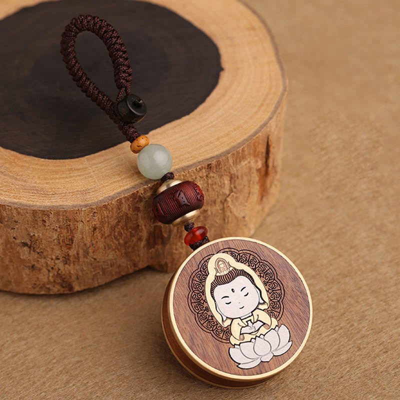 Nimara Ritual Ebony Wood Rosewood Buddha Avalokitesvara Om Mani Padme Hum Balance Car Key Chain Decoration
