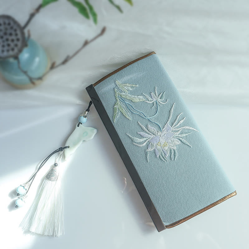Nimara Ritual Flower Plum Peach Blossom Bamboo Double-sided Embroidery Large Capacity Cash Holder Wallet Shopping Purse