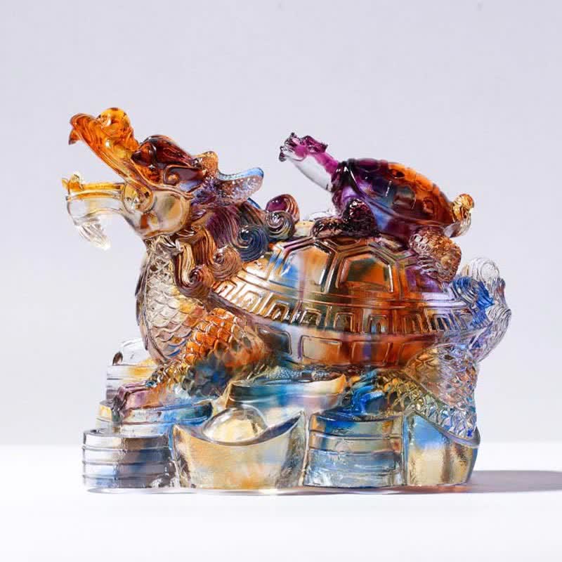 Nimara Ritual Feng Shui Dragon Turtles Handmade Liuli Crystal Art Piece Protection Home Office Decoration