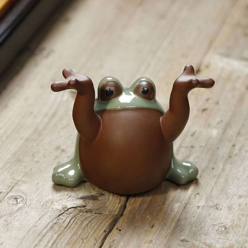 Nimara Ritual FengShui Wealth Lucky Cute Frog Ceramic Tea Pet Figurine Decoration