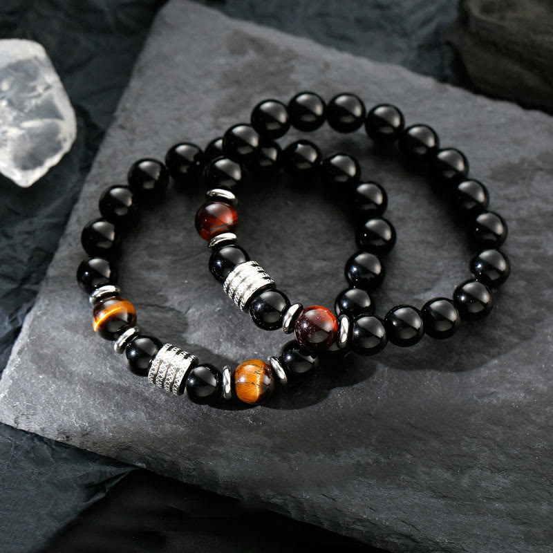 Nimara Ritual Natural Black Obsidian Tiger Eye Strength Fulfillment Bracelet