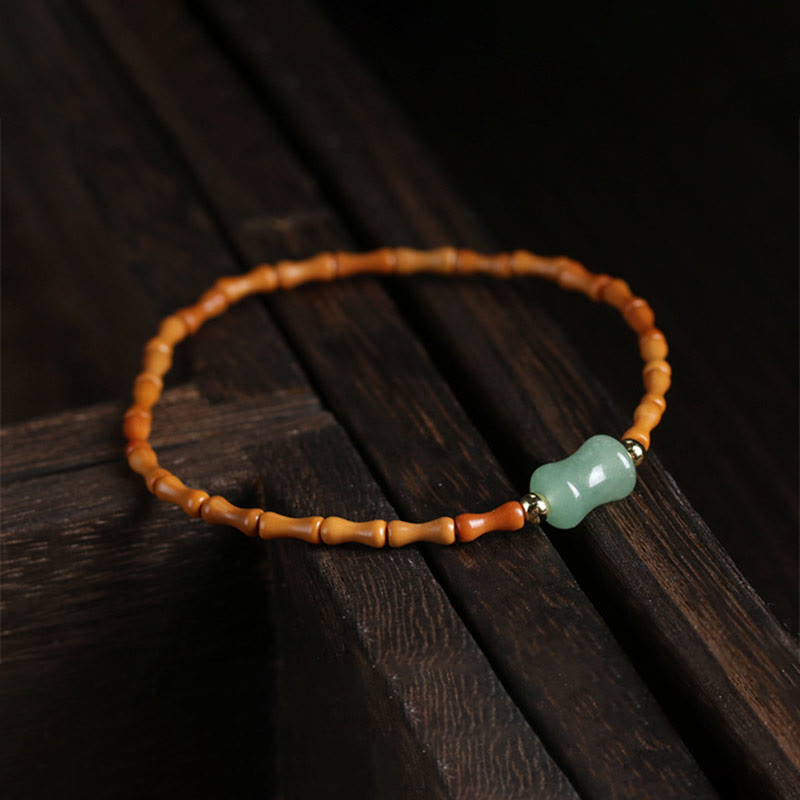 Nimara Ritual Natural Olive Pit Green Aventurine Bamboo Pattern Luck Bracelet