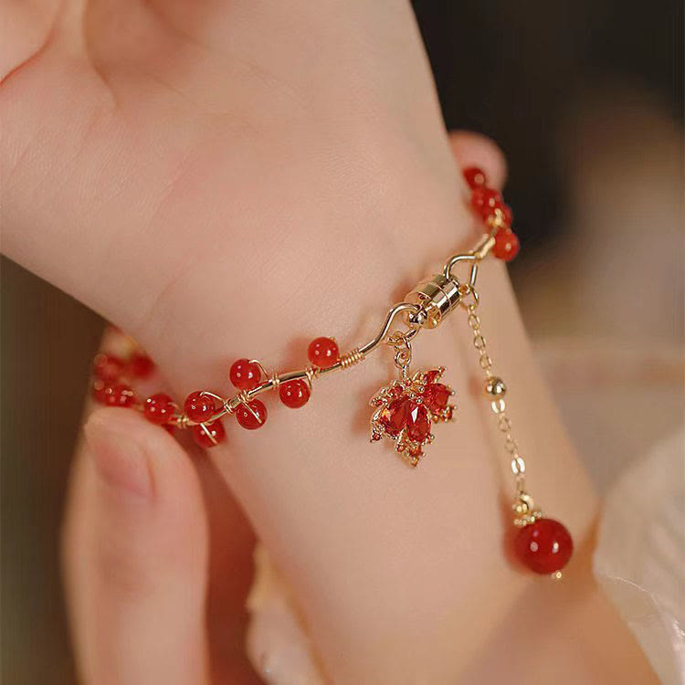 Nimara Ritual Red Maple Leaf Luck Charm Bracelet