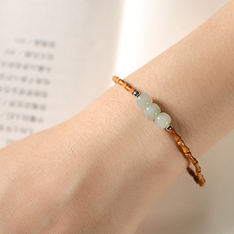 Nimara Ritual Natural Olive Pit Bamboo Pattern Hetian Jade Beads Luck Bracelet