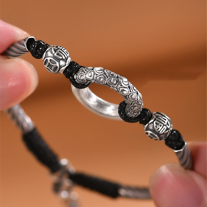 Nimara Ritual 999 Sterling Silver Fu Character Peace Buckle Copper Coin Auspicious Clouds Fortune Bracelet