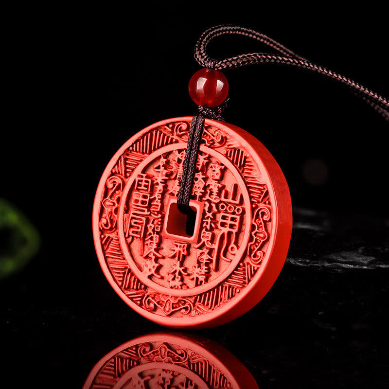 Nimara Ritual Natural Cinnabar Mountain Ghosts Spend Money Bagua Design Blessing Necklace Pendant