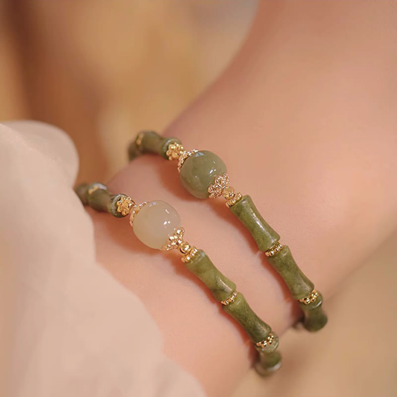 Nimara Ritual 14K Copper Plated Peridot Hetian Jade Bamboo Pattern Luck Bracelet