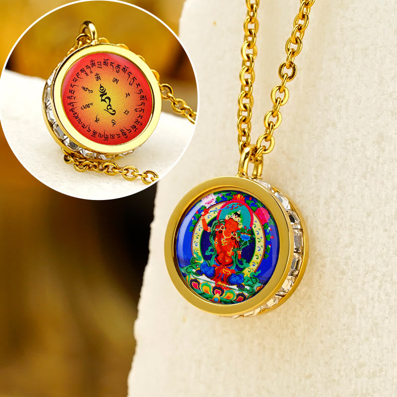 Nimara Ritual Tibetan Yellow God Of Wealth Green Tara Buddha Serenity Titanium Steel Necklace Pendant