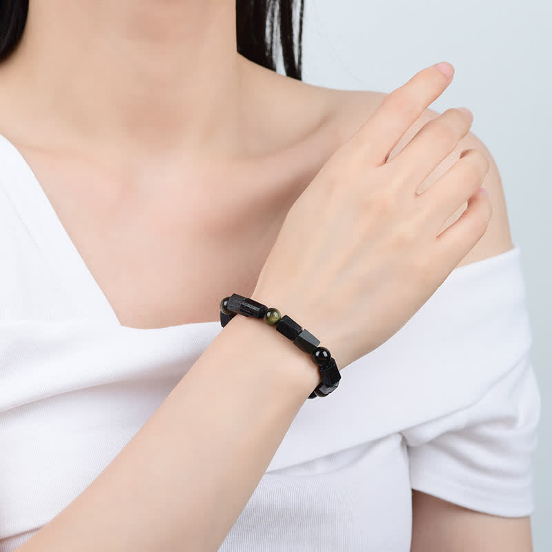 Nimara Ritual Gold Sheen Obsidian Black Tourmaline Wealth Bracelet