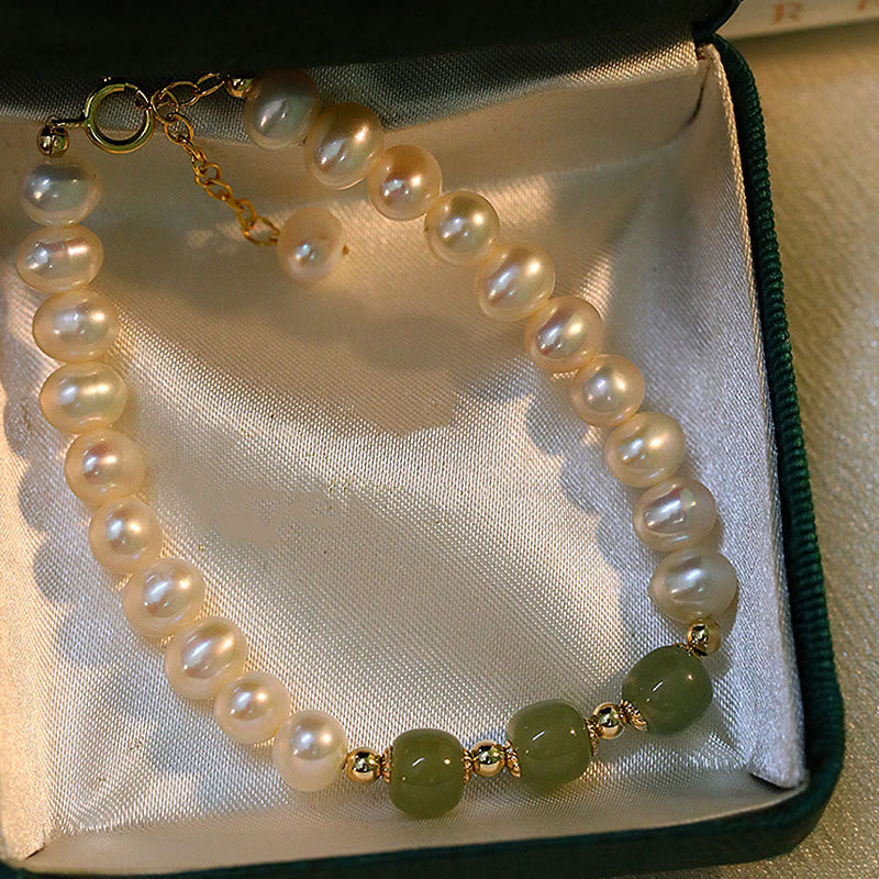 Nimara Ritual 14K Gold Plated Natural Pearl Hetian Cyan Jade White Jade Sincerity Bead Chain Bracelet