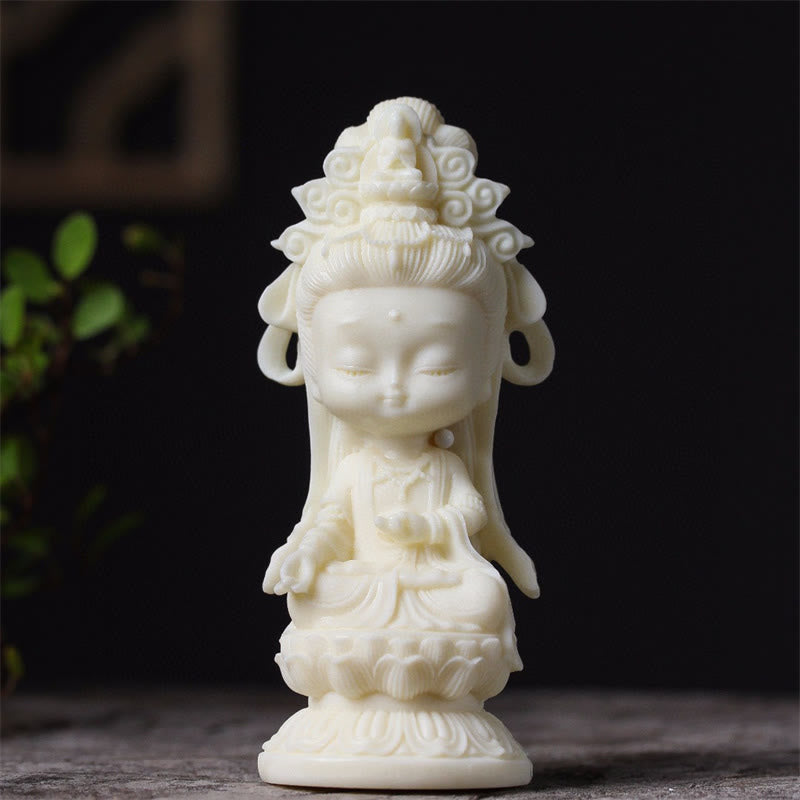 Nimara Ritual Mini Ivory Fruit Kwan Yin Avalokitesvara Lotus Wealth Desk Decoration