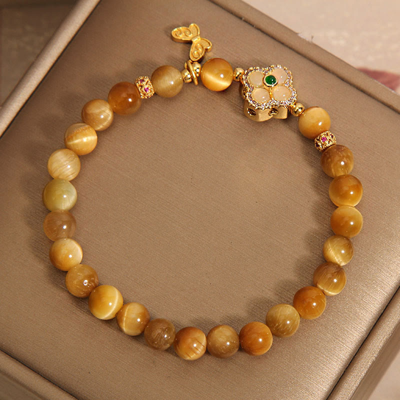 Nimara Ritual Tiger Eye Four Leaf Clover Butterfly Protection Bracelet
