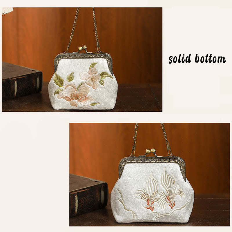 Nimara Ritual Orchids Oriental Cherry Butterfly Embroidery Metal Handle Handbag