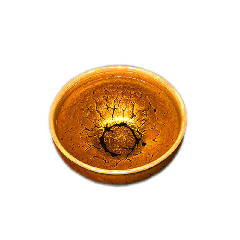 Nimara Ritual Gold Spot Pattern Chinese Jianzhan Ceramic Teacup Kung Fu Tea Cup Bowl With Gift Box