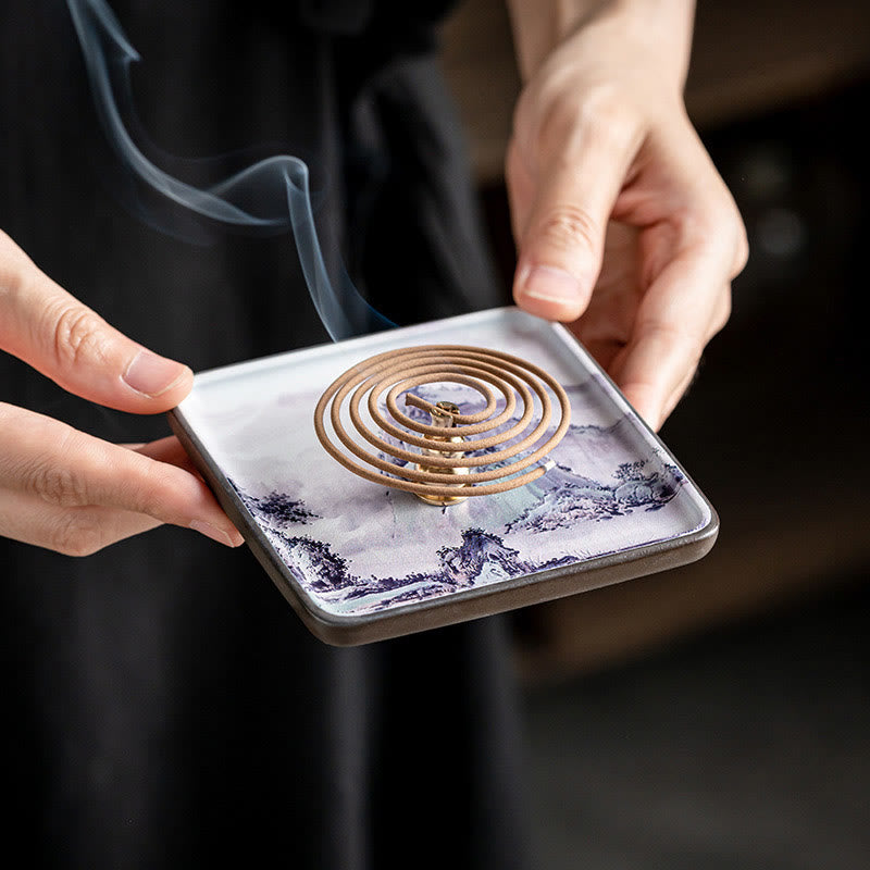 Nimara Ritual Mountain Lake Flower Leaf Healing Ceramic Plate Tray Stick Incense Burner Decoration