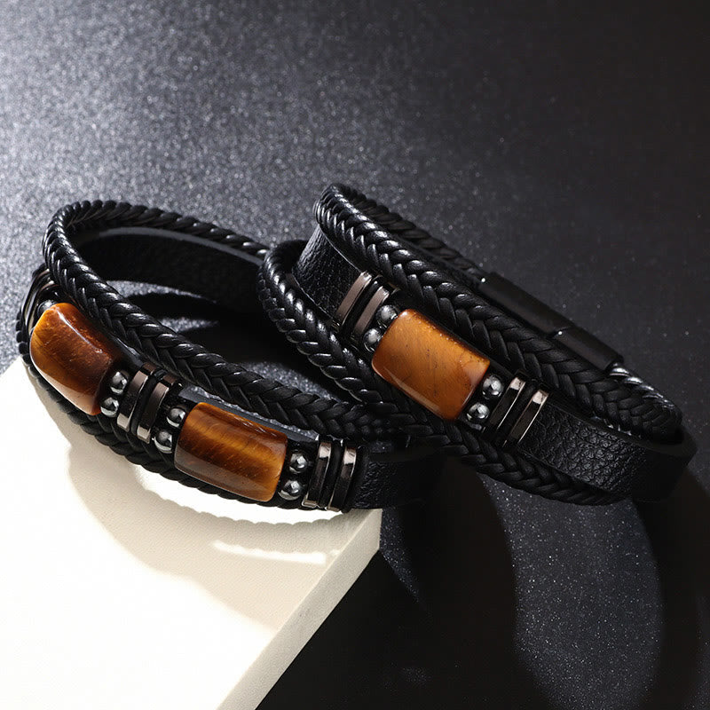 Nimara Ritual Tiger Eye Power Magnetic Buckle Multilayered Leather Bracelet