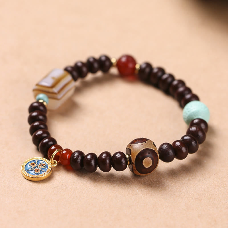 Nimara Ritual Natural Tibet Purple Bodhi Seed Dzi Bead God of Wealth Wisdom Bracelet