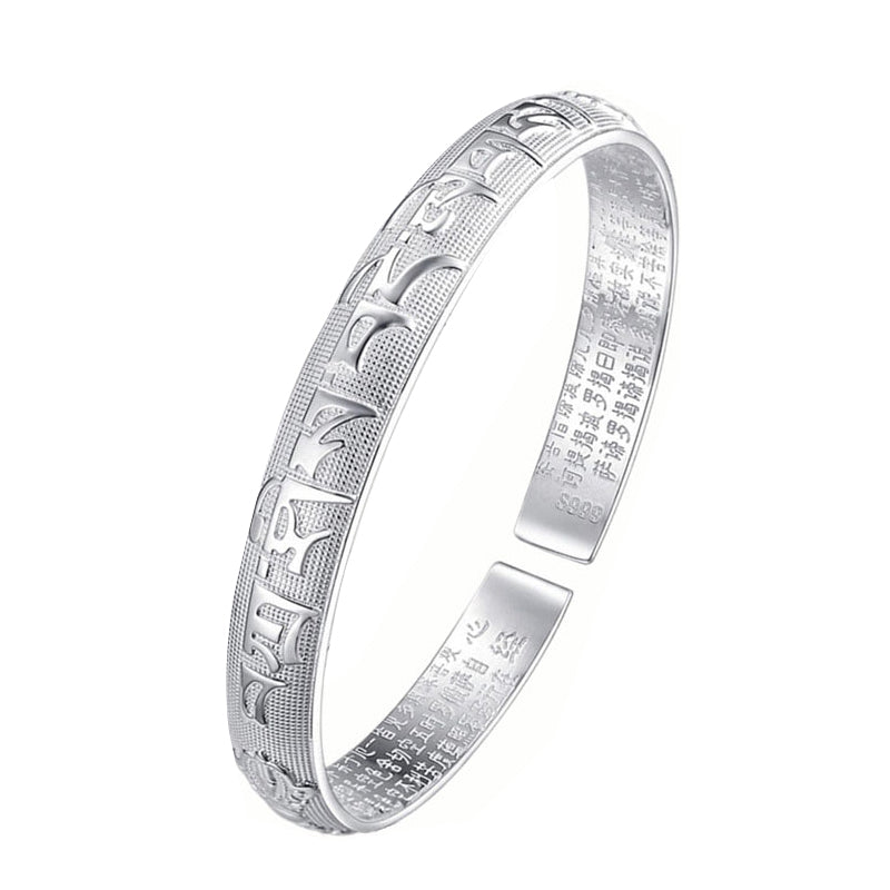 Nimara Ritual Tibetan Sanskrit White Copper Meditation Prayer Bracelet Bangle