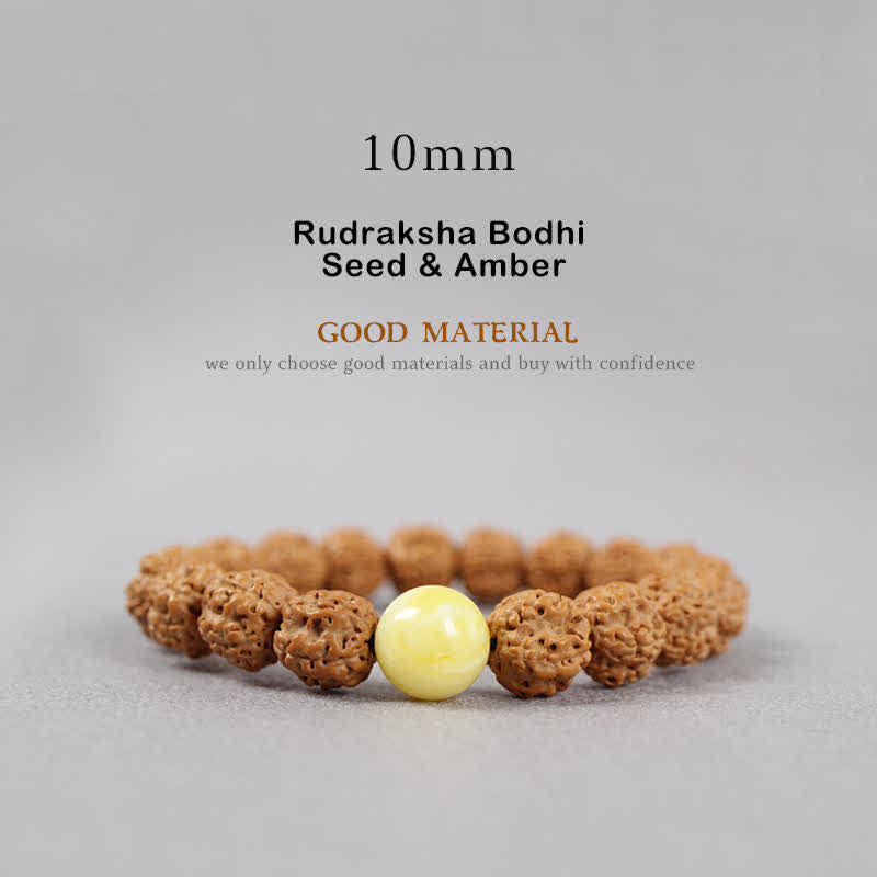 Nimara Ritual Tibet Rudraksha Bodhi Seed Dzi Bead Amber Turquoise Wealth Bracelet