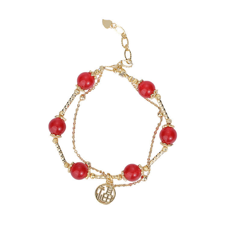 Nimara Ritual Red Agate Fu Character Charm Self-acceptance Bracelet