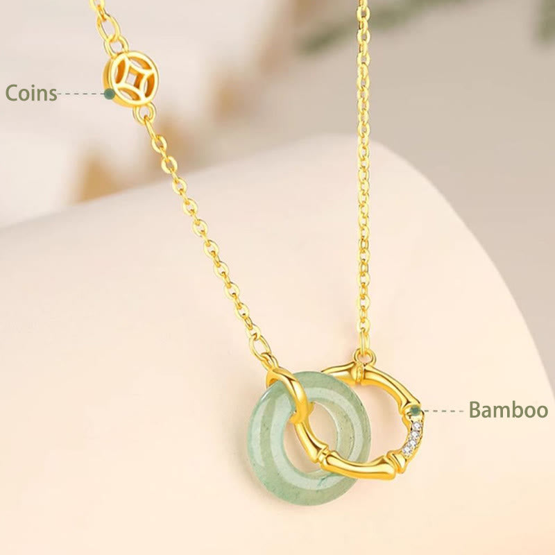Nimara Ritual 925 Sterling Silver Natural Green Aventurine Peace Buckle Bamboo Coin Prosperity Necklace Pendant