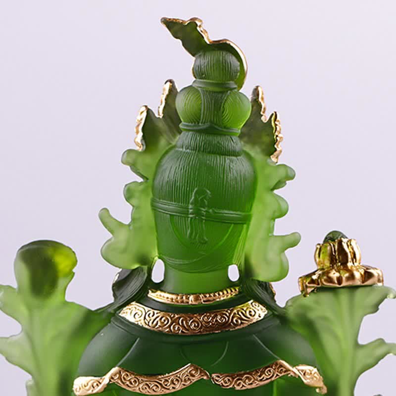 Nimara Ritual Bodhisattva Green Tara Handmade Liuli Crystal Art Piece Protection Home Office Statue Decoration