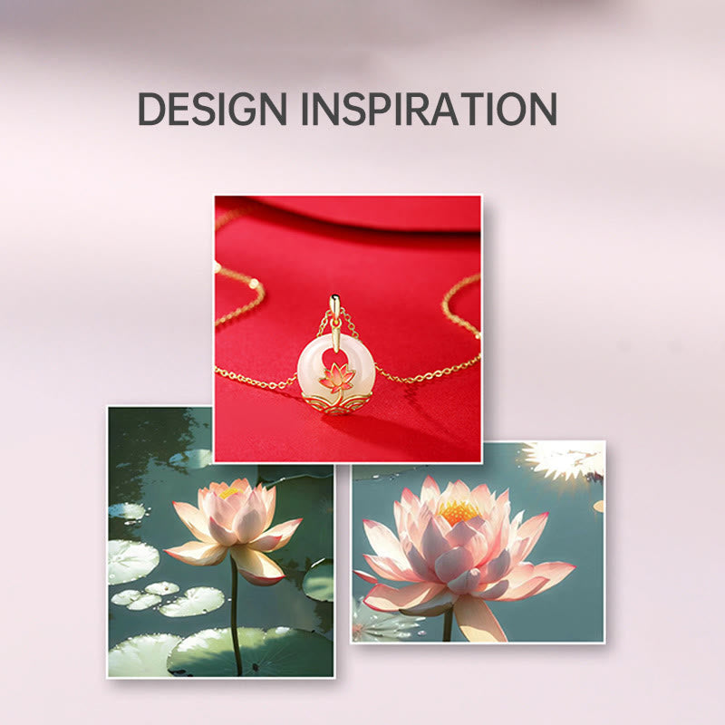 Nimara Ritual 925 Sterling Silver Hetian White Jade Lotus Flower Blessing Necklace Pendant