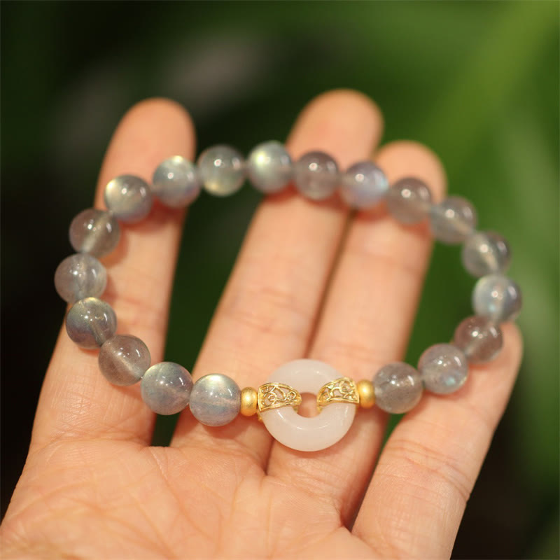 Nimara Ritual Natural Moonstone Heitan Jade Peace Buckle Healing Bracelet