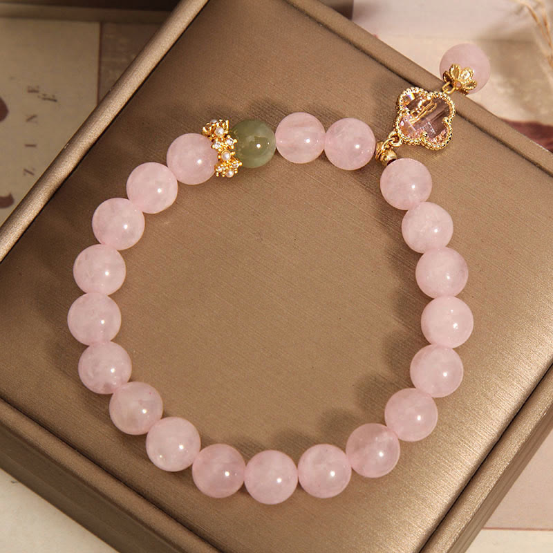 Nimara Ritual Natural Pink Crystal Four Leaf Clover Soothing Bracelet