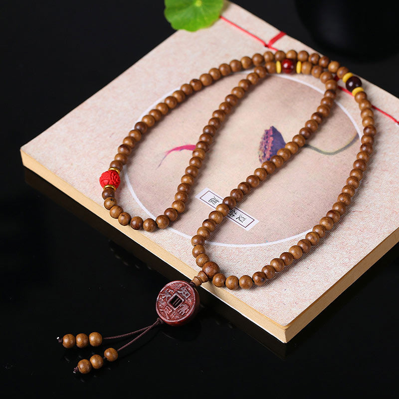 Nimara Ritual 108 Mala Beads Peach Wood Bodhi Seed Lotus Prayer Meditation Bracelet