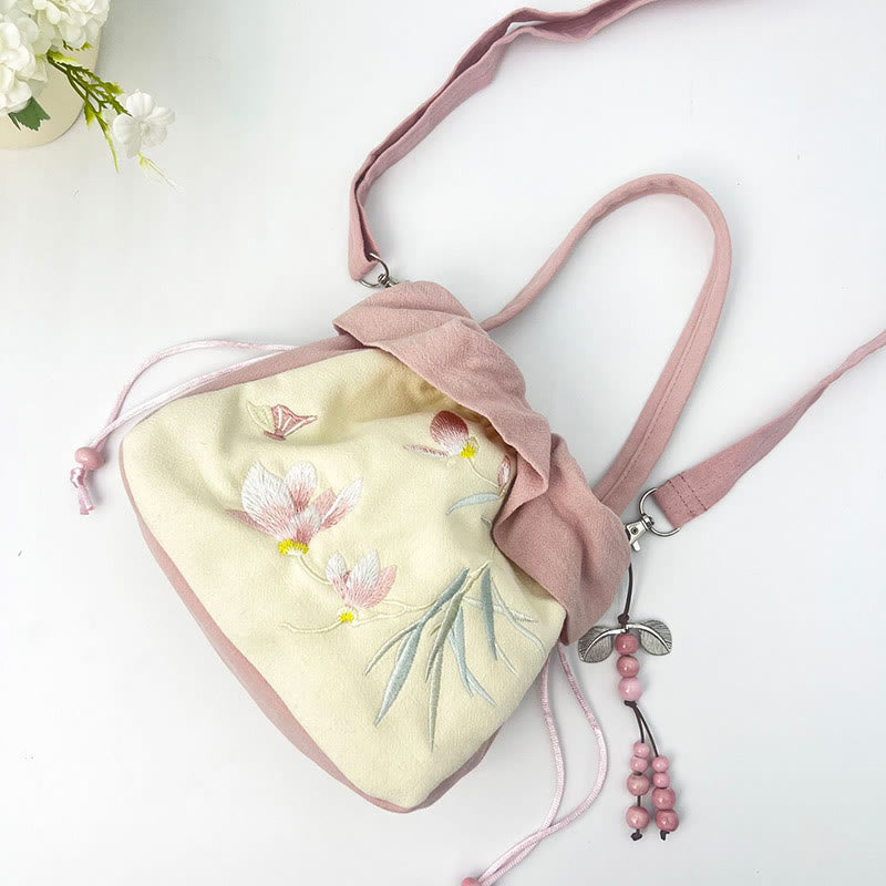 Nimara Ritual Suzhou Embroidery Lotus Epiphyllum Magnolia Cotton Linen Tote Crossbody Bag Shoulder Bag Handbag
