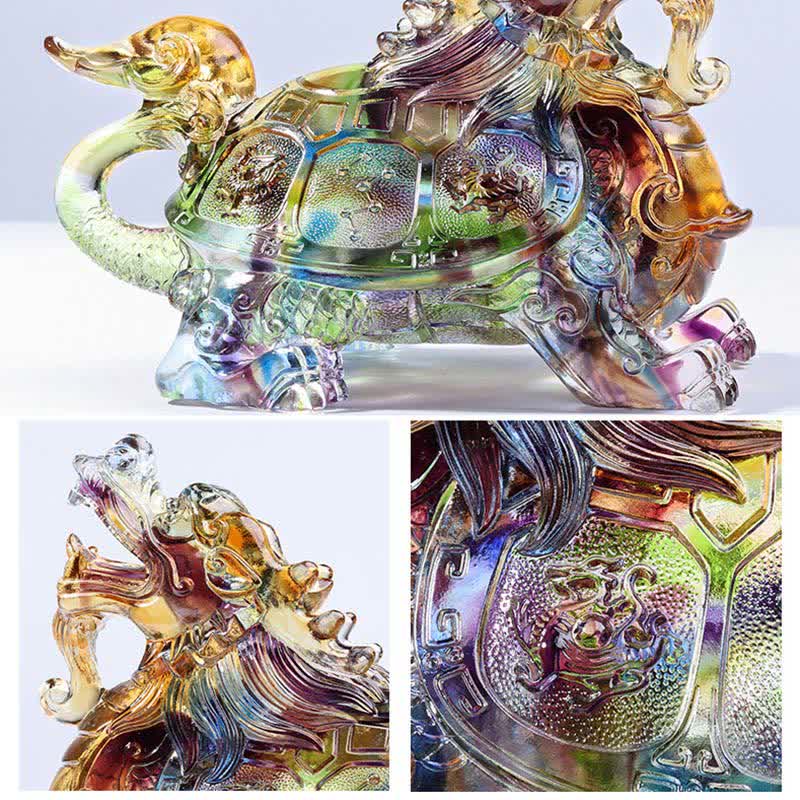 Nimara Ritual Feng Shui Dragon Turtle Handmade Liuli Crystal Art Piece Home Office Decoration