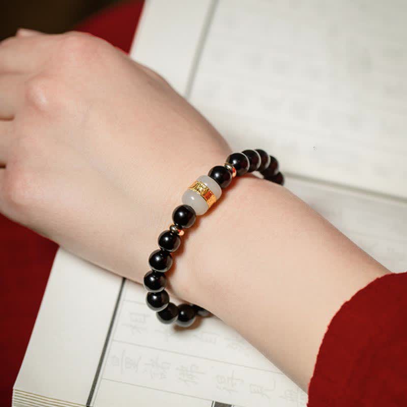 Nimara Ritual Black Obsidian Jade Om Mani Padme Hum Strength Couple Magnetic Bracelet