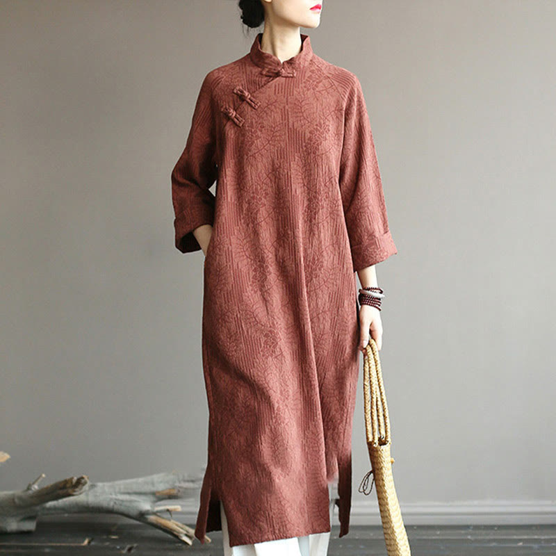 Nimara Ritual Flower Jacquard Midi Dress Long Sleeve Cotton Linen Dress Wide Leg Pants With Pockets