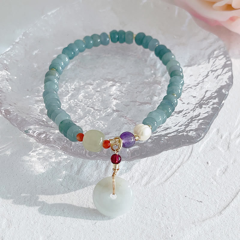 Nimara Ritual Natural Hetian Jade Pearl Peace Buckle Fu Character Gourd Money Bag Strawberry Quartz PiXiu Luck Bracelet