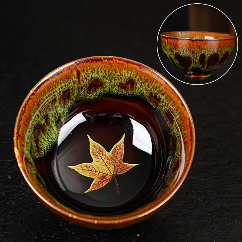 Nimara Ritual Maple Leaf Colorful Ceramic Teacup Home Tea Cups