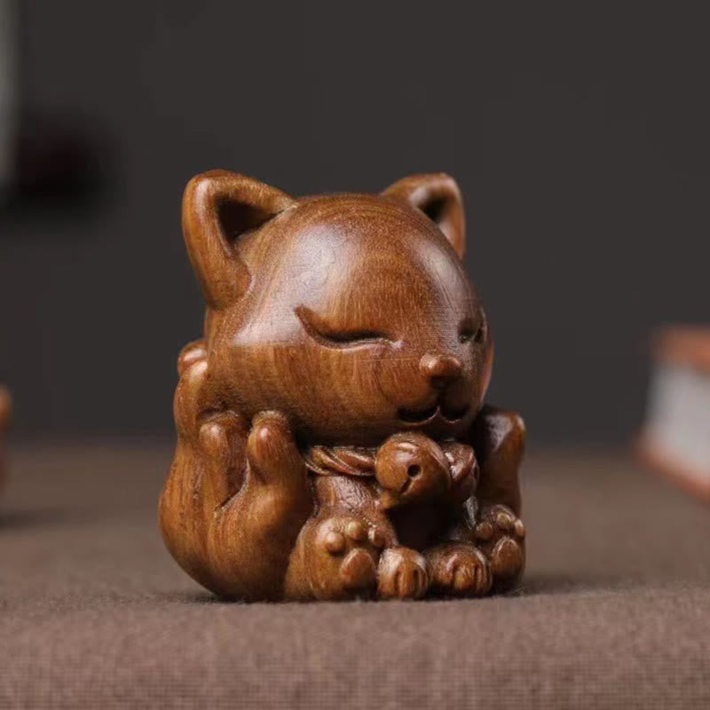 Nimara Ritual Mini Nine Tailed Fox Ivory Fruit Sandalwood Green Sandalwood Blessing Decoration