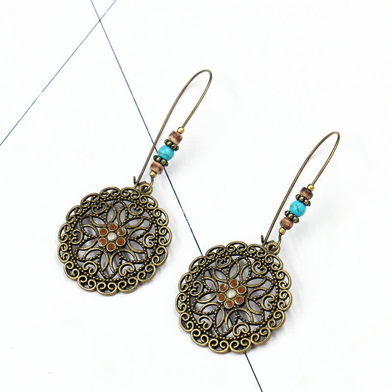 Nimara Ritual Round Flower Design Luck Dangle Drop Earrings