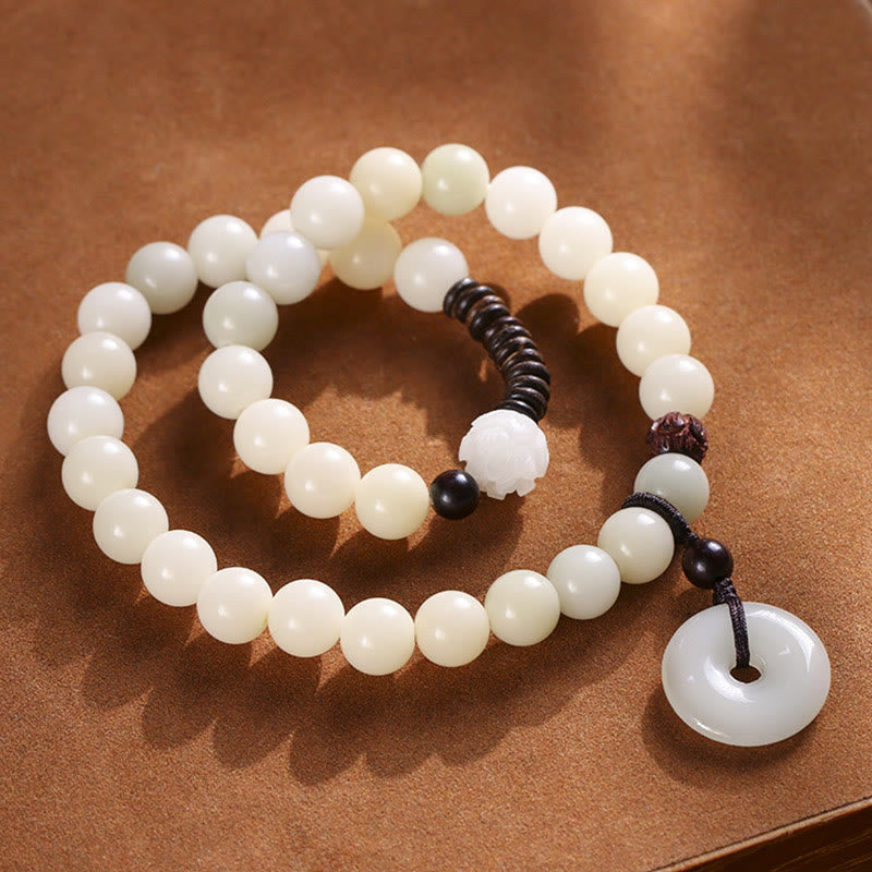 Nimara Ritual Bodhi Seed Green Sandalwood Lotus Peace Buckle Harmony Double Wrap Bracelet