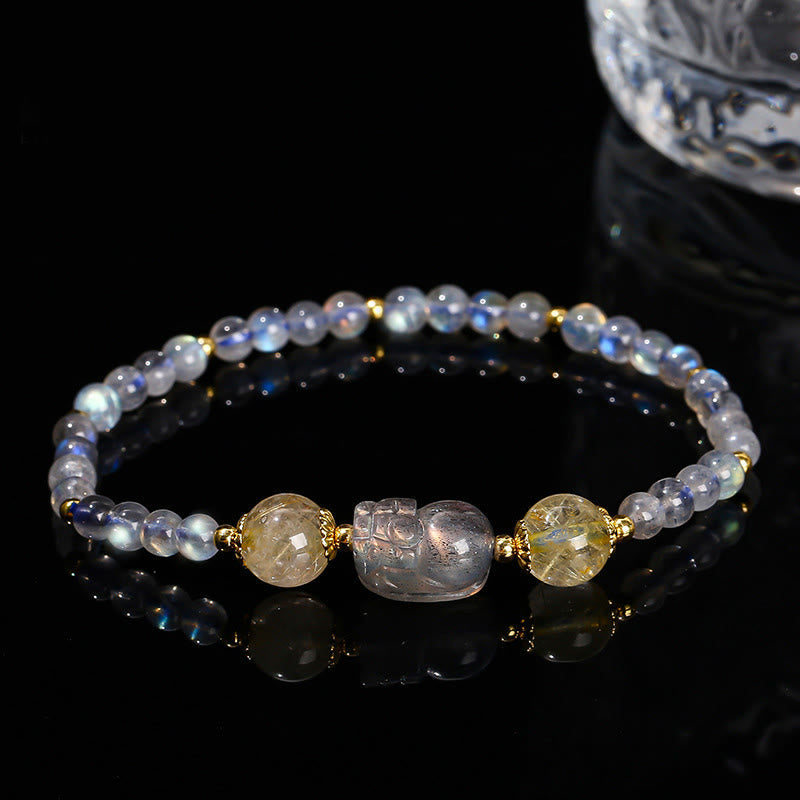 Nimara Ritual Moonstone Strawberry Quartz Tourmaline PiXiu Healing Bracelet