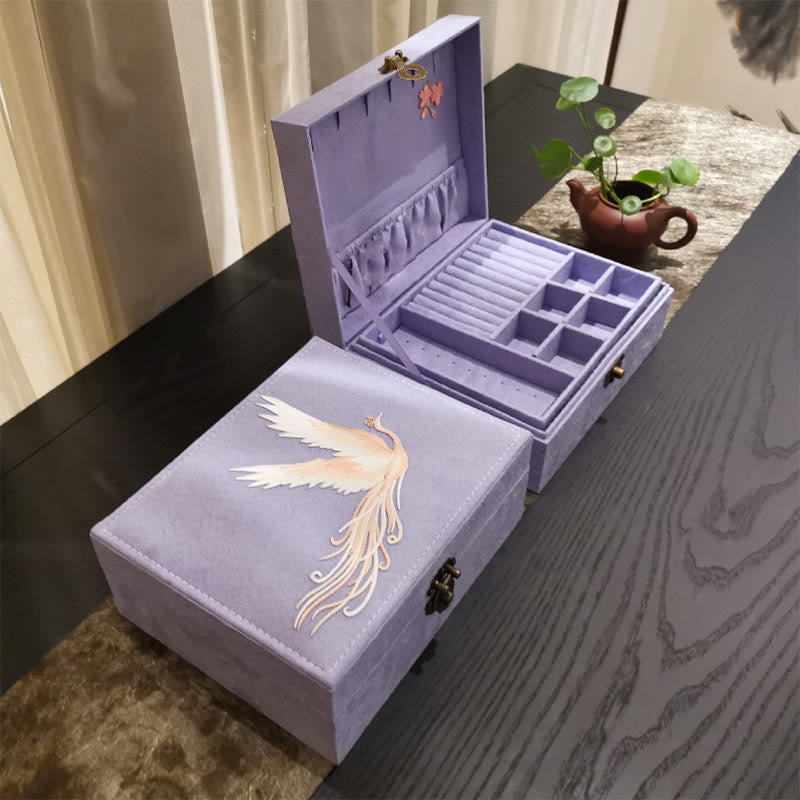 Nimara Ritual Purple Phoenix Jewelry Box Organizer Two-Layer Jewelry Storage Box Flannel Box