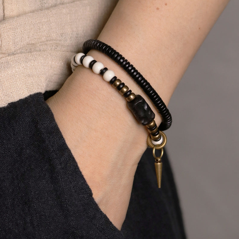 Nimara Ritual Bone Beads Ebony Wood Copper Strength Couple Bracelet