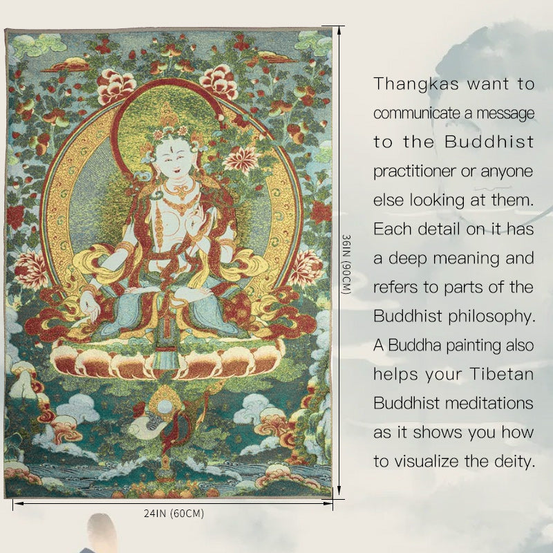 Nimara Ritual Tibetan Embroidery White Tara Thangka Tapestry Wall Hanging Wall Art Meditation for Home Decor