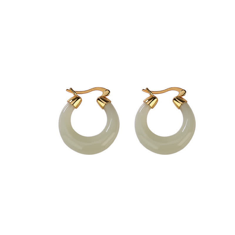 Nimara Ritual Round Jade Cyan Jade Prosperity Luck Drop Earrings